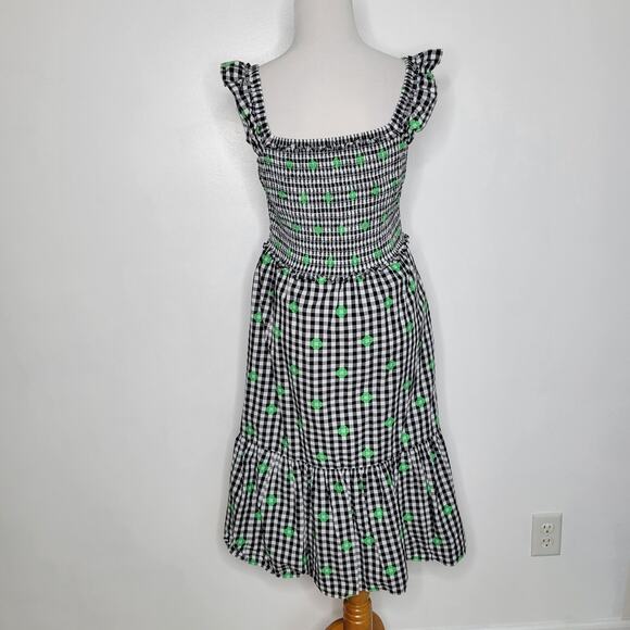 Kate Spade Gingham Voile Smocked Dress Ruffle Embroidered Women Summer Small - Picture 4 of 13